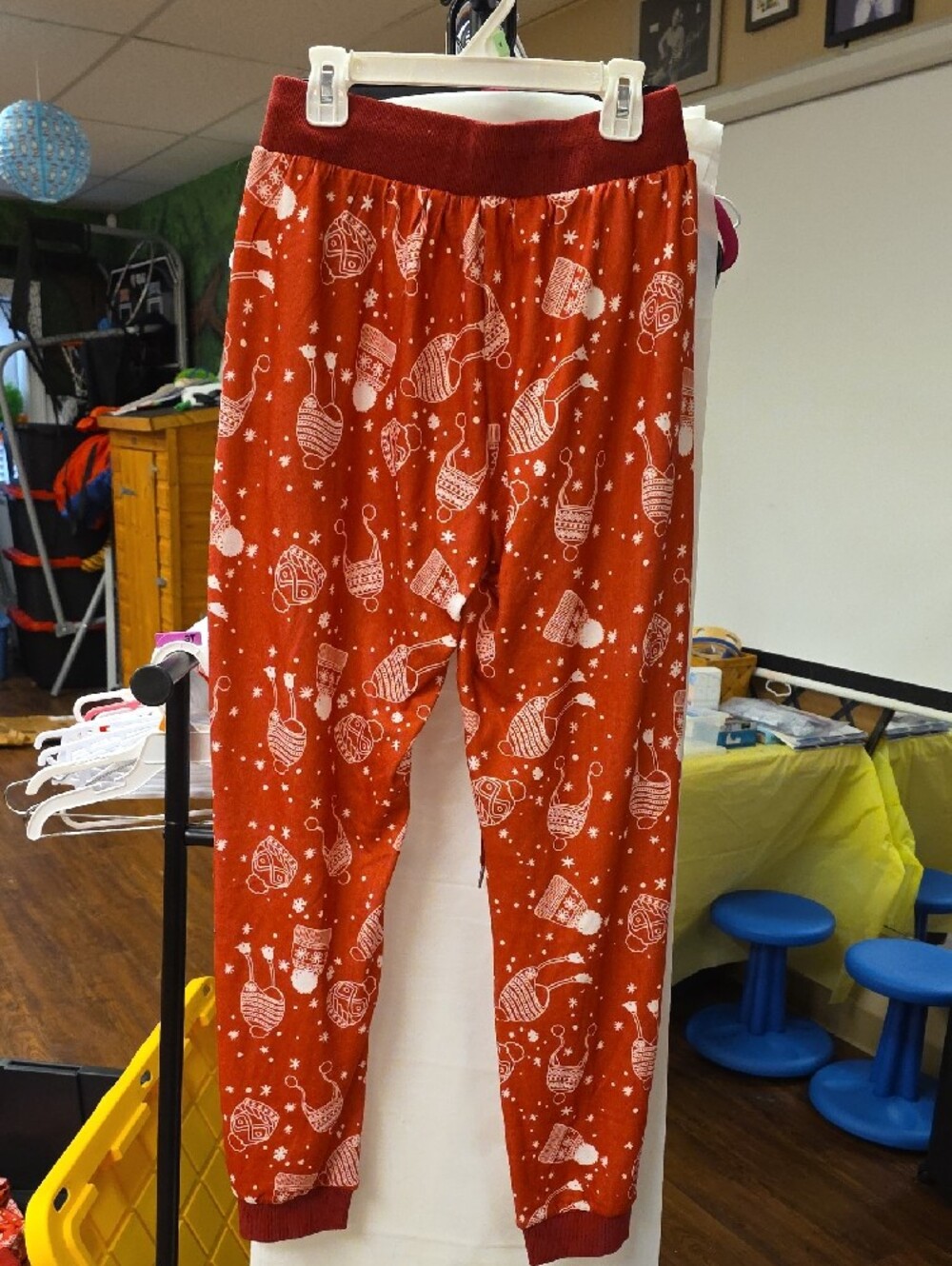 Pink Lily Red Holiday Beanie Print Joggers for Kids - Picture 3 of 3